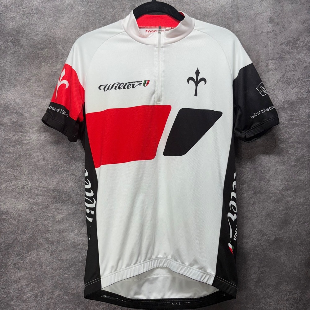 Wilier Triestina Mens Cycling Jersey Medium White Red Black 1/4 Zip Road Bike